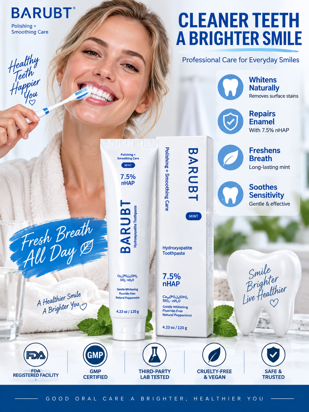 🦷 7.5% Hydroxyapatite Repair & Whitening Toothpaste ✨.-OKL