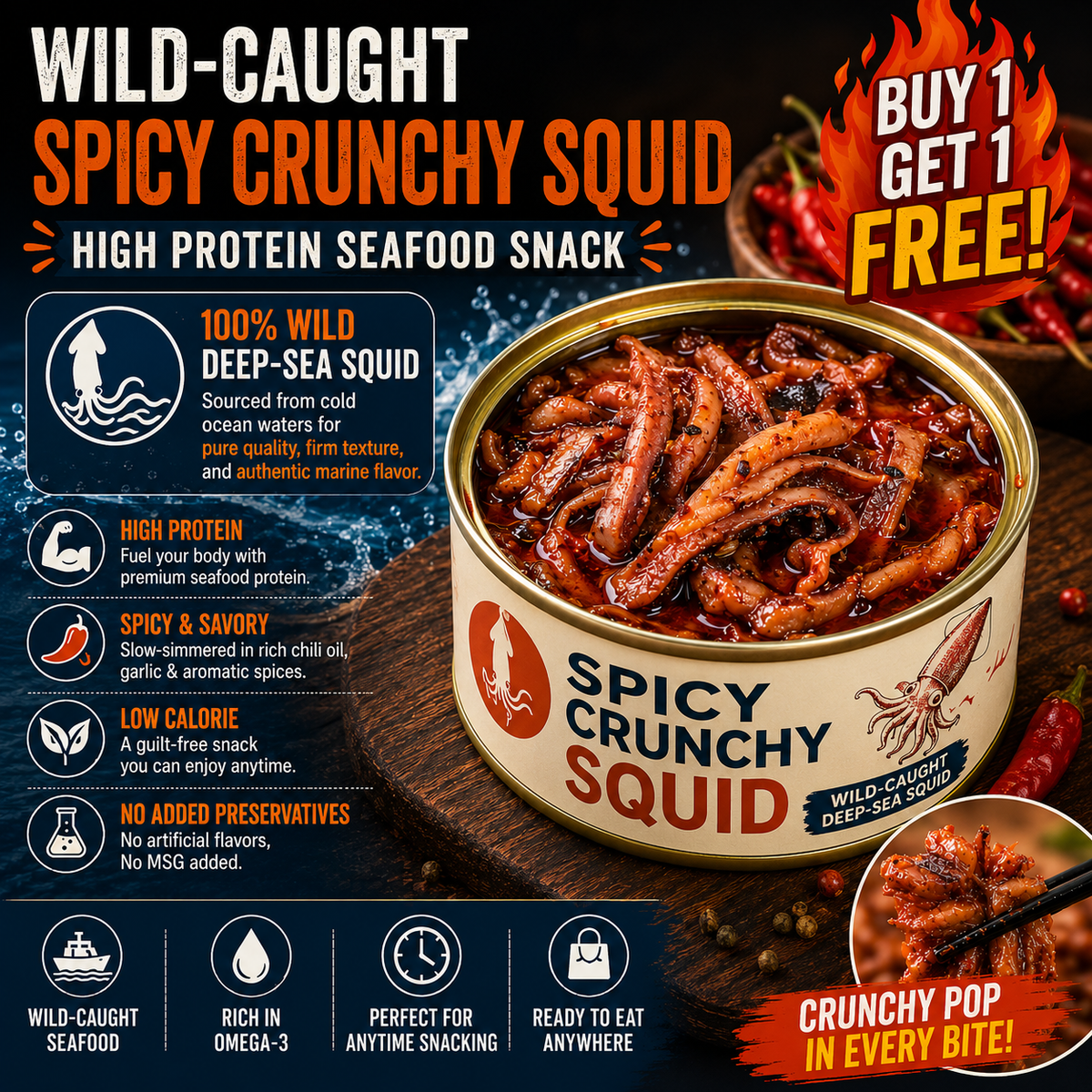 [Factory Direct Jumbo Pack] Slow-Baked Crispy Squid Bites – Pantry Stacker Bundle (Buy 3 Get 3 Free) LGZ