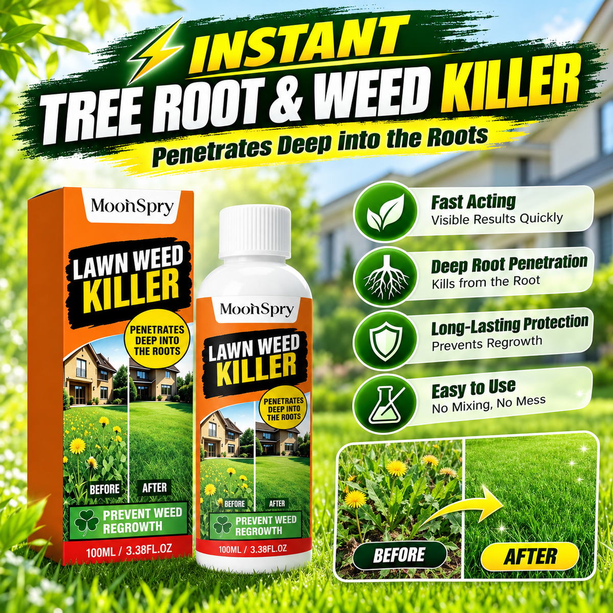 🌿 Fast-Acting Plant-Based Weed Killer Spray - Kills Weeds & Grass Down to the Root in 24 Hours (Pet & Child Safe, Non-Toxic Formula) 🚫🌾 LGZ